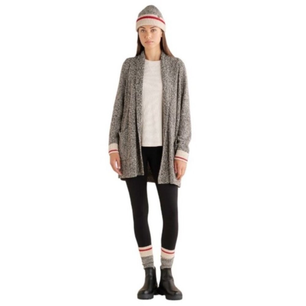 ROOTS Cabin Shawl Cotton Open Cardigan Sweater Knit Pockets Slits Lightweight M